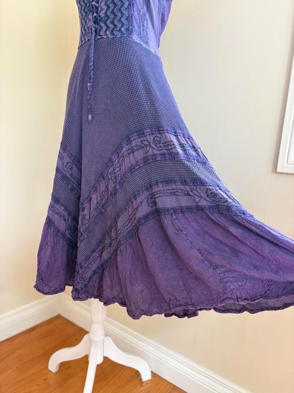 Vintage boho fairy corset dress floral paisley embroidered purple midi 90s Y2K - Picture 6 of 11